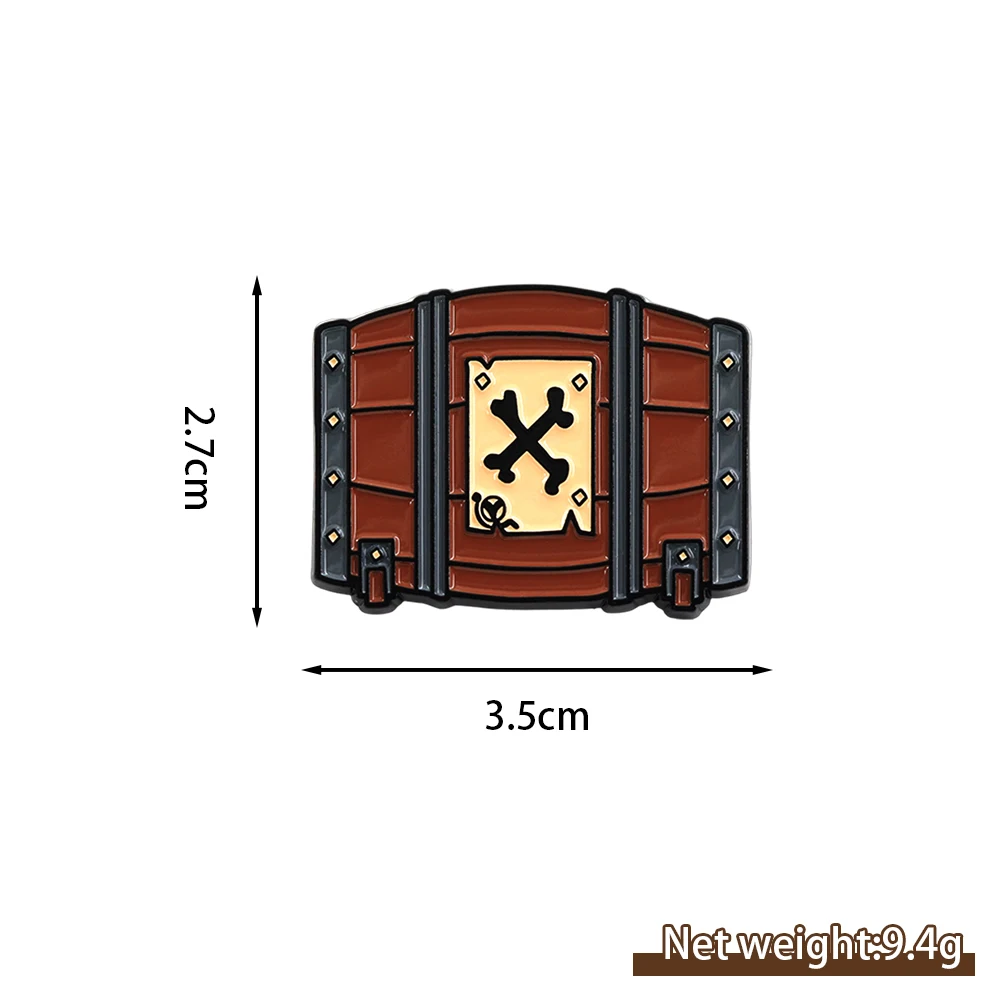 Retro Piraten-Schatztruhe-Brosche Sea of Thieves Action-Adventure-Spiel Totenkopf-Kreuzbein-Anstecknadel für Rucksäcke und Jacken – Detail 4