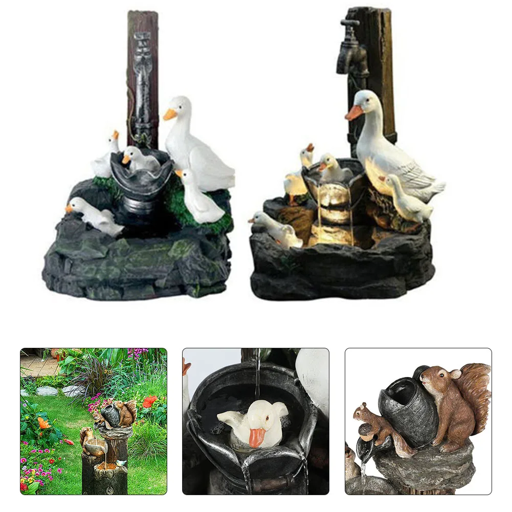 

Duck Squirrel Solar Power Resin Patio Fountain With LED Lights Resin Animal Statue Ornaments Home Garden Yard Jardim Decor Gifts