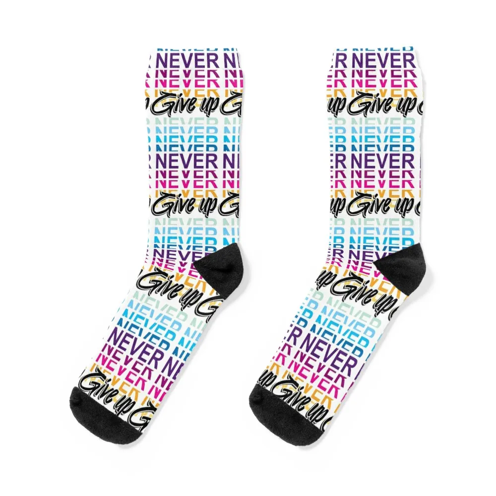 Never Give Up - Bible Quote Christian Verse Faith Style Inspirational Sentiment in Beautiful Calligraphy Socks