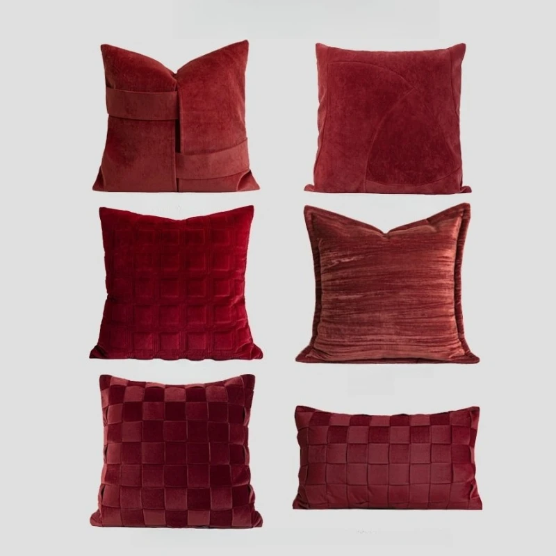 30x50/50X50CM High-end Red Throw Pillow Cover Geometry Leather Stamping Waist Cushion Cover Decor Home Decorative Pillowcase