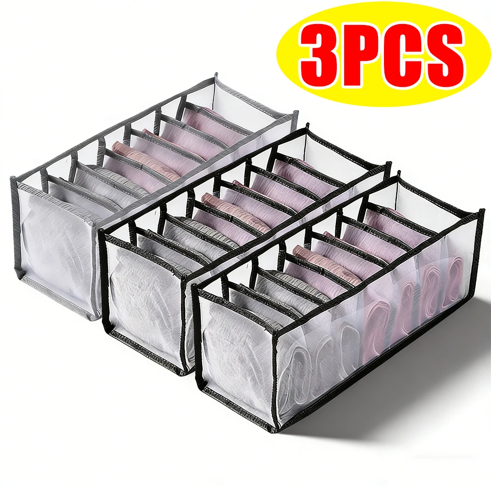  ﻿   Caja organizadora de cajones con 7 compartimentos, caja de almacenamiento plegable para ropa interior, calcetines, sujetadores, organizadores de armario, divisor de cajones, cajas de almacenamiento