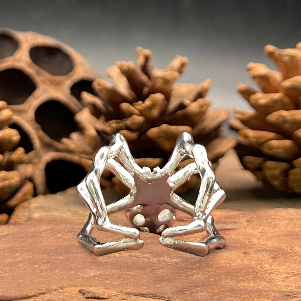 Spider Web Moonstone Adjustable Open Ring, Gothic Unisex Jewelry for Women Men, October Birthstone Spooky Halloween Witch Aesthe