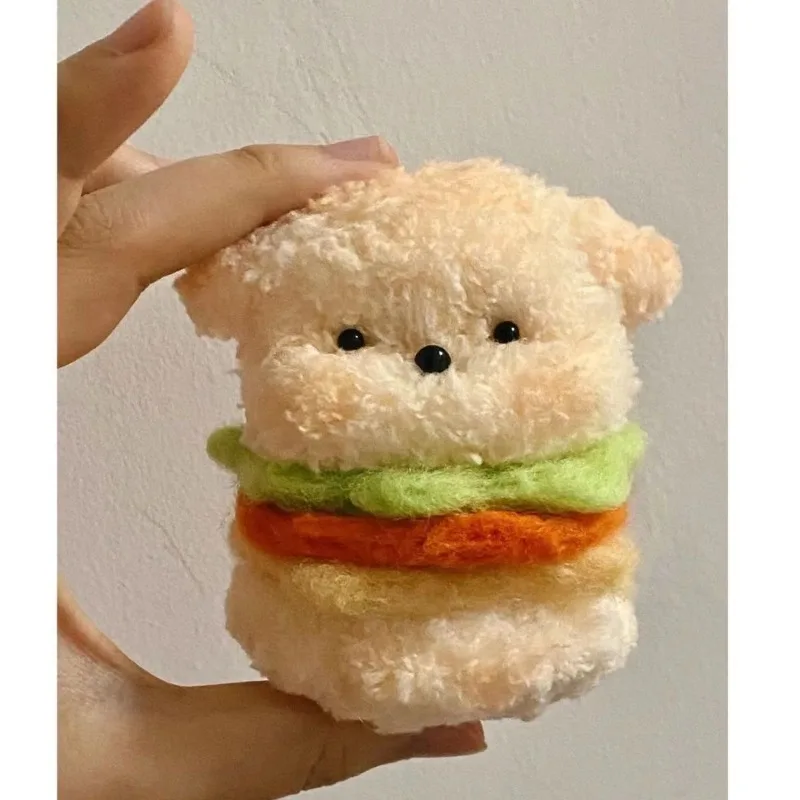 Handmade Diy Hamburger Puppy Wool Twisted Stick Material Knitting Hamburger Dog Wool Knitting Gift Girl Friend Crochet Doll