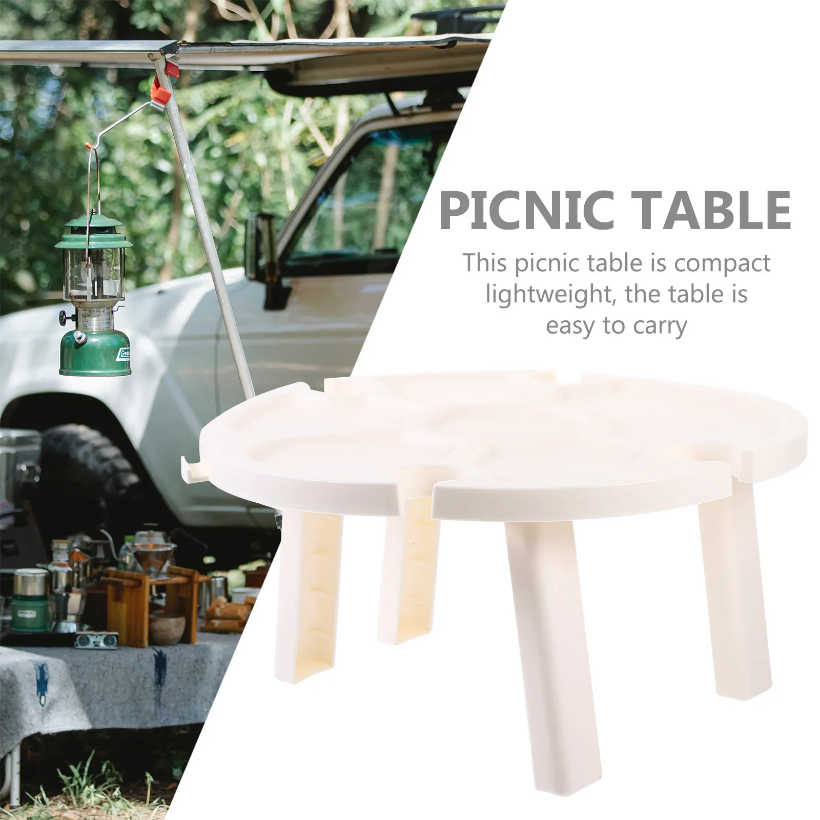 Portable Round Folding Picnic Table Small Plastic Outdoor Table for Wine Bottles Glasses Beach Park Camping Picnic Yard