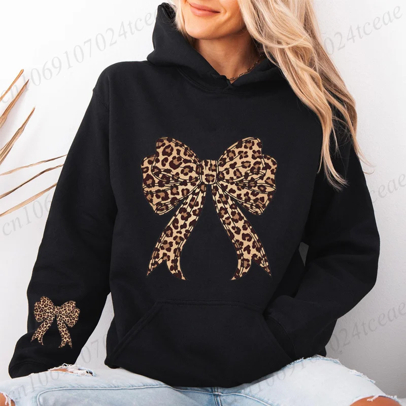 سترة نسائية بغطاء للرأس مطبوعة على شكل فيونكة من Coquette سترة نسائية بغطاء للرأس لعيد الحب بلوفر هاراجوكو ملابس الشارع الشهير مع قلنسوة