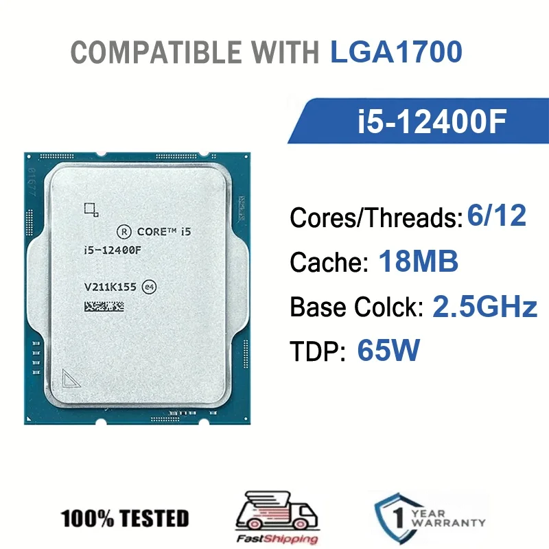 Intel Core i5-12400F 6 Core 12 Thread 2.50GHz 65W 18MB Cache 10nm LGA1700 SRL4W DDR4-3200 / DDR5-4800 MHz Alder Lake