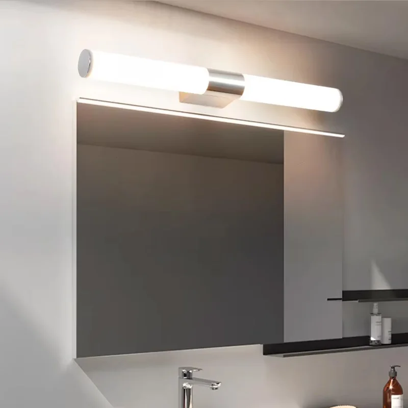 Luz LED nórdica para espejo Interior de baño, candelabro de iluminación Interior, luces de tocador cromadas para baño y dormitorio