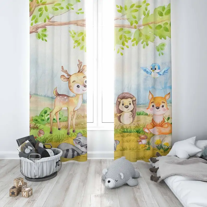 Woodland Animals Curtains Kids Bedroom Curtains Black Out Nursery Baby Room Curtains Bedroom Decor Living Room Curtains
