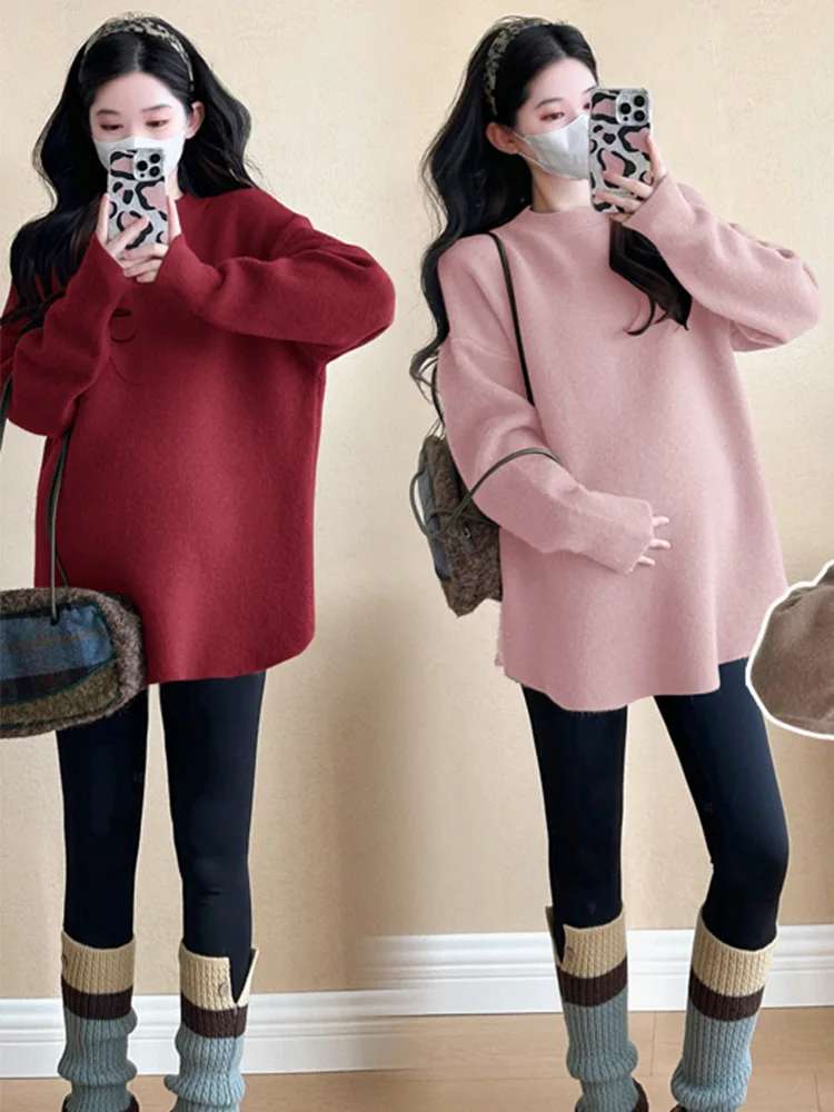 Pregnant women's clothing pullover sweater autumn/winter 2024 new base knitted sweater versatile long sleeved loose casual top