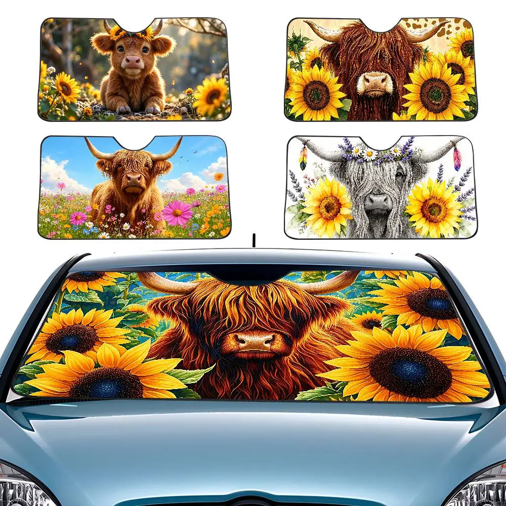 Sunflower Cow And Sheep Pattern Car SunShade Windshield Car Windscreen Cover Sun Shade Auto Visor Car Accessories