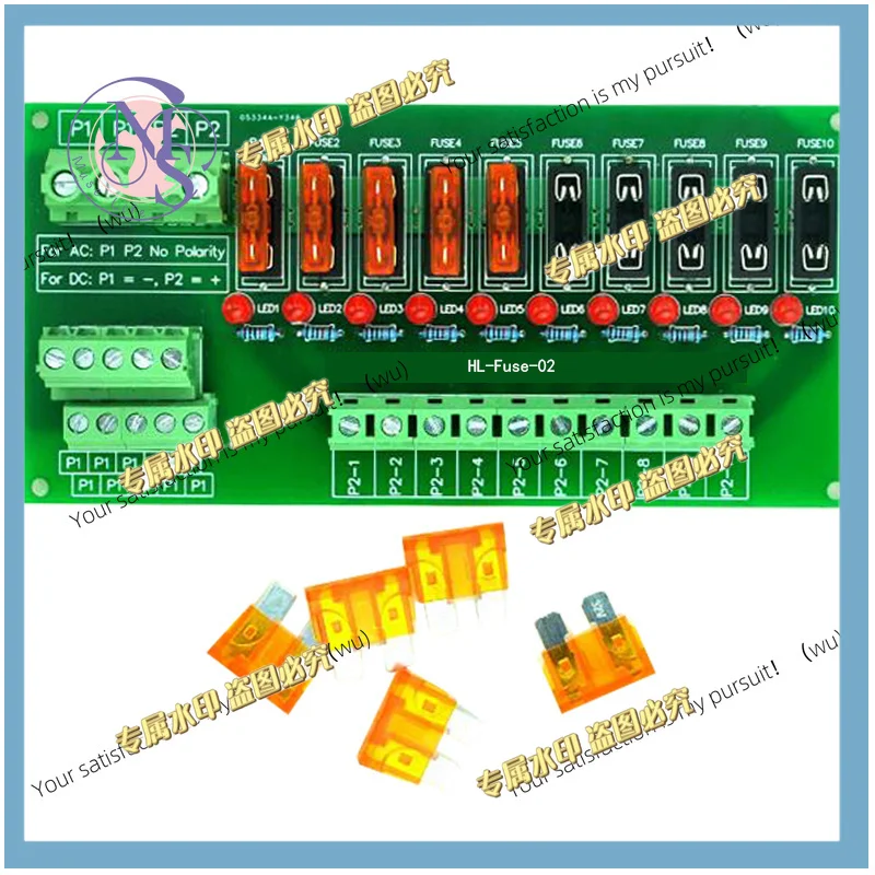 Panel Mount 10 Position Power Distribution Fuse Module Board, For AC/DC 5~32V.