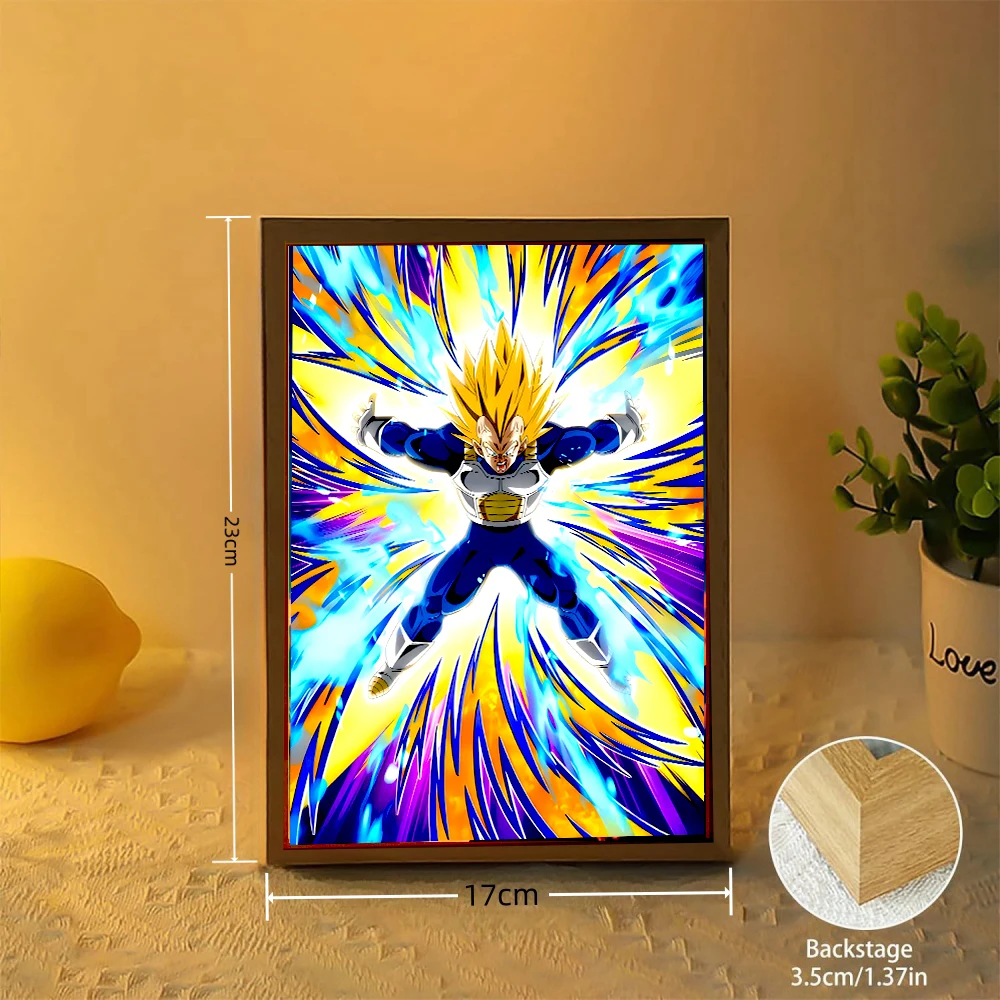 Dragon Ball Z Anime Figure lumière peinture cadre Photo Dragon Ball figurines Goku végéta Led veilleuse chambre décor cadeaux lune lampe