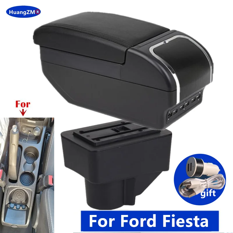 Para Ford Fiesta caja de reposabrazos para Ford Fiesta 3 2011-2018 caja de almacenamiento de reposabrazos de coche portavasos accesorios de reequipamiento dedicados para coche