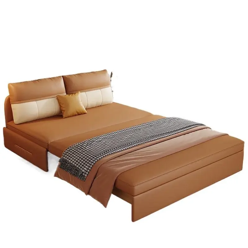 New leather electric sofa bed multi-functional small apartment foldable study balcony manual integrated dual-purpose sofa