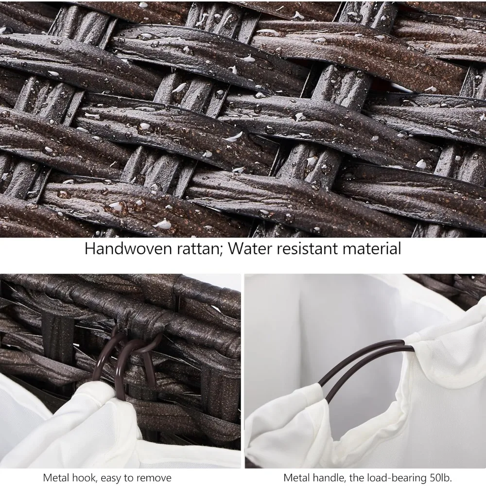 سلة غسيل الروطان المنسوجة يدويًا مع 4 بطانات قابلة للإزالة، سعة 176 لتر، وغطاء وأقدام مرتفعة لتنظيم الملابس #6