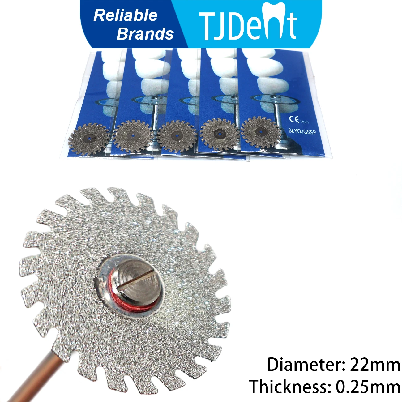 TJDent 5pcs Dental Diamond Disc Disks 0.25mm Ultra-thin Double Sided Grit Cutting Disc Tool Dentistry Cutting Accessories