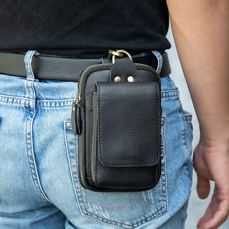 

Mens Leather Belt Pounch Anti-theft Fanny Pack 5.5 "5.7" 6 "leather Mobile Phone Top Layer Leather Belt Wasit Pouch Male on Belt