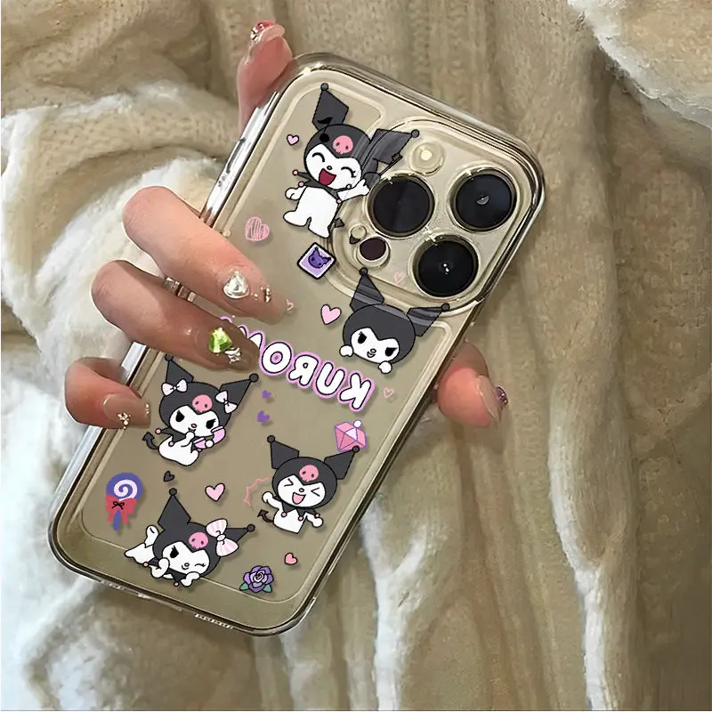 Sanrio Kuromi Happy Clear Phone Case For iPhone 15 14 13 Pro Max 11 12 13 Pro X XR XS MAX 7 8 Plus Y2K Cute Soft Clear Cover