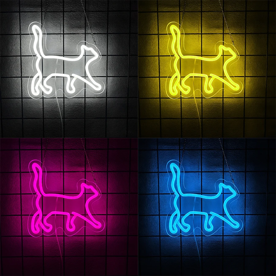 Line Cat Led Neon Sign, Funny Animal Icon Wall Decor, Bedroom Living Room Game Room Birthday Party Pet Shop Cat Coffee Wall Lamp