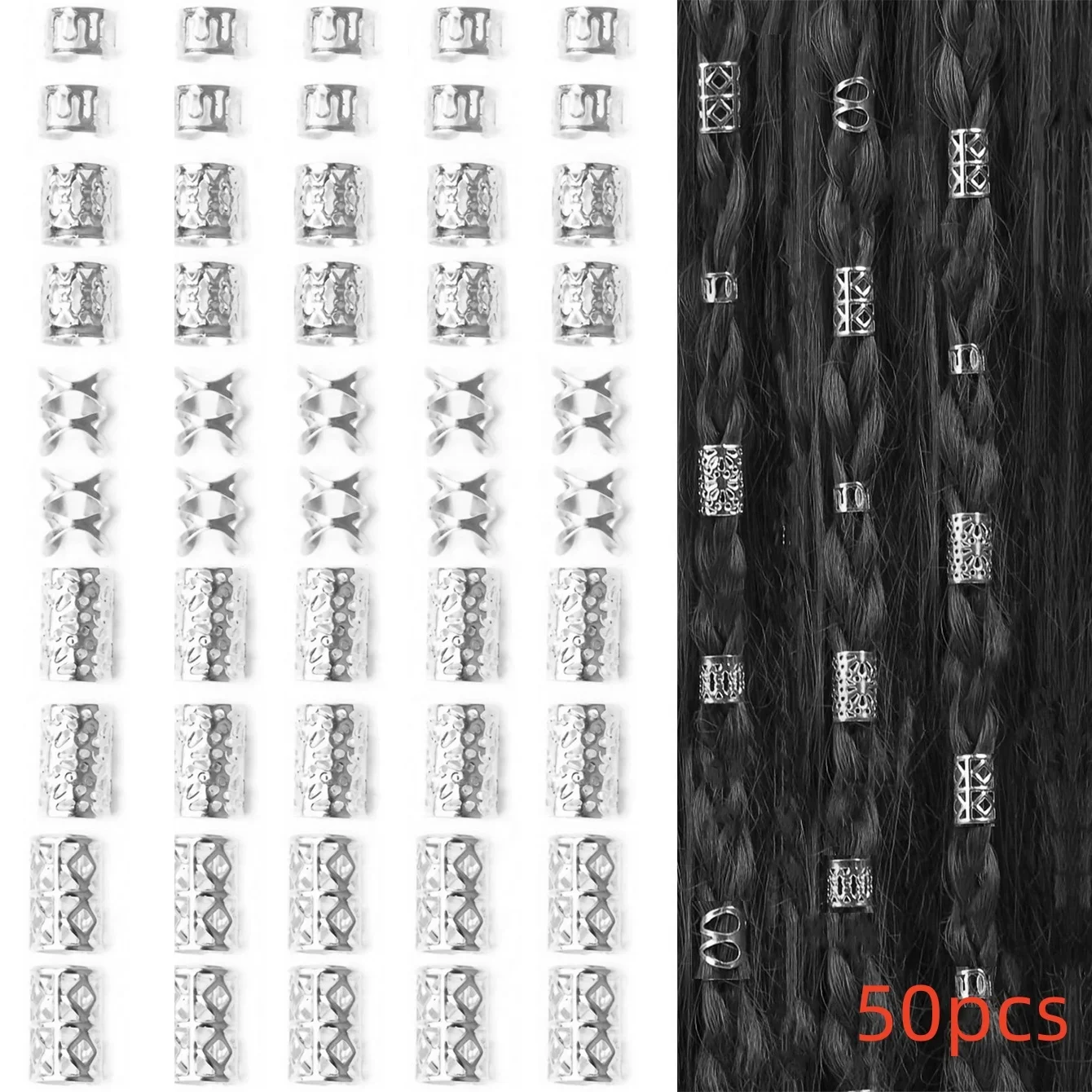 50PCS Alloy Hair Jewelry for Braid Dreadlock Accessories Braid Clip  Loc Jewelry for Women Men Hair Accessories Braid Decoration