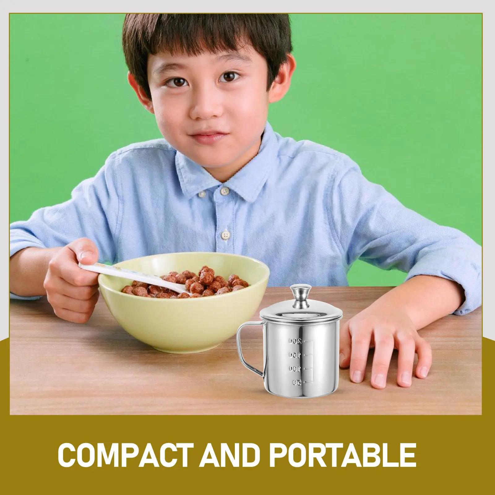 Small Stainless Steel Child Tumbler with Handle Graduated Markings Spillproof Lid Reusable Portable Tumbler for Toddlers Girls