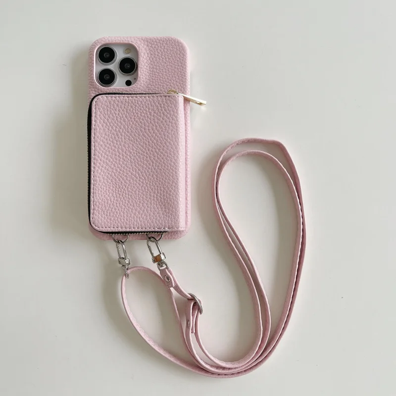 Card Bag Wallet Cases for iPhone 14 15 13 Pro Max Sases Leather Zipper Lanyard Phone Case for iPhone 14 15 Plus Sases