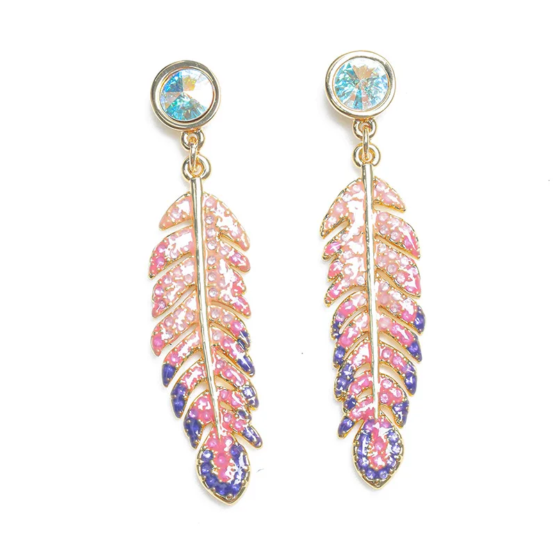 

2024 Trendy Boho New Minimalist Niche Pink Leaf Earrings Ear Studs Rainbow Rhinestone Dangle Charm Jewelry Accessories for Women