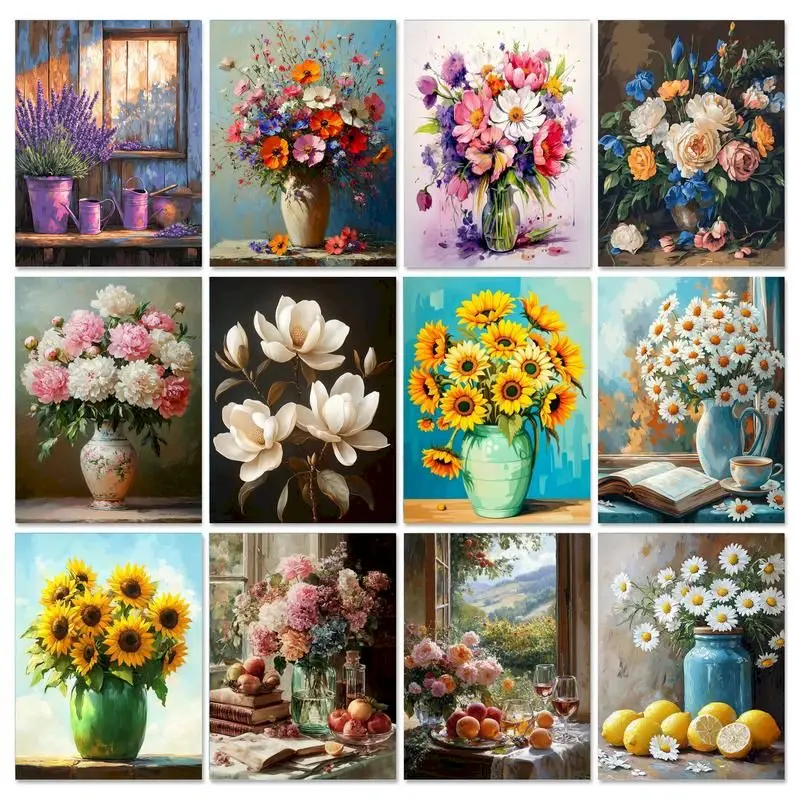 

GATYZTORY акриловая краска по номерам цветы для взрослых DIY рамка картина по номерам рисунок на холсте украшение дома