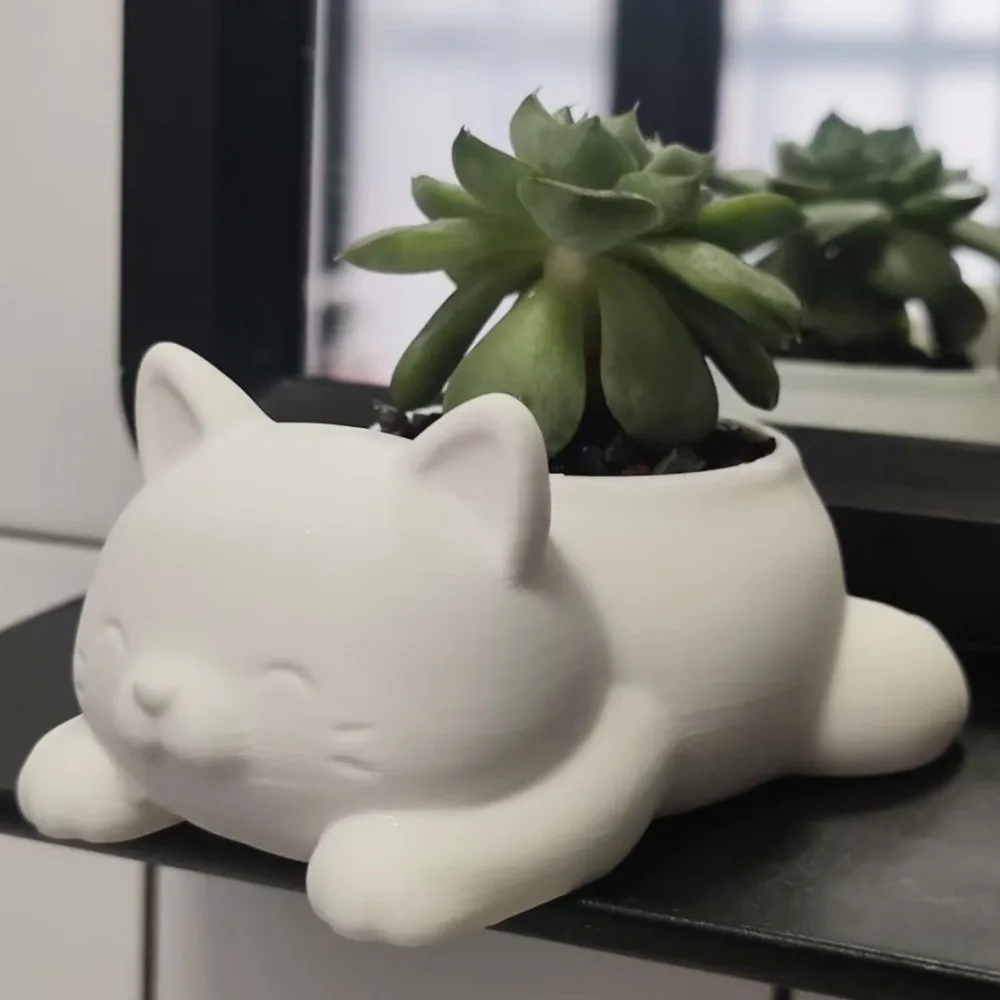 3D Printed Cat Flower Pot Ornaments Decoration Mini Plant Pot Cute Multi-functional Cat-shaped