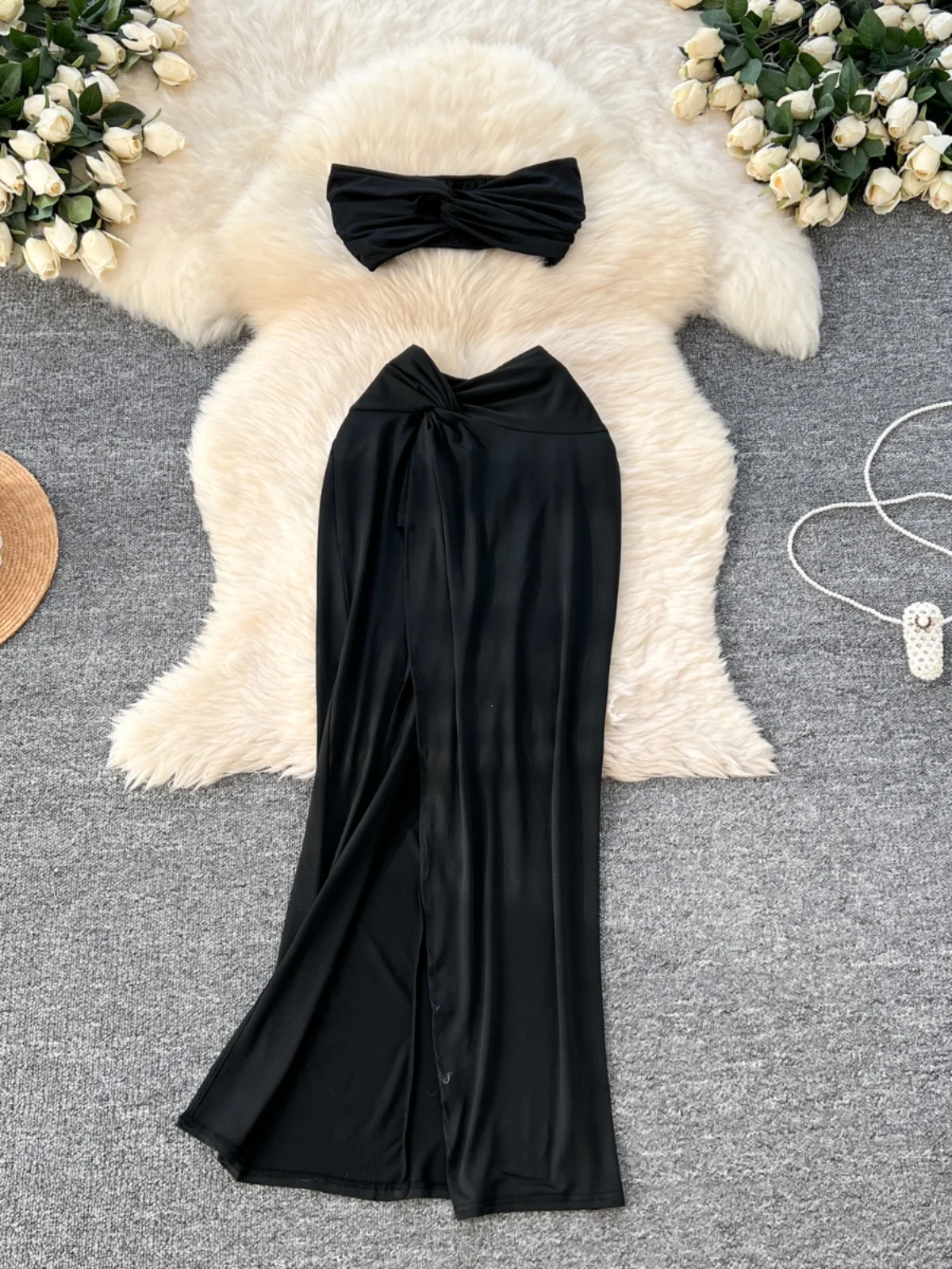 

Сексуальный складной топ с узлом, жилет с высокой талией, дизайнерская юбка с разрезом, женский ансамбль Faion, завязанная юбка с высокой талией и разрезом