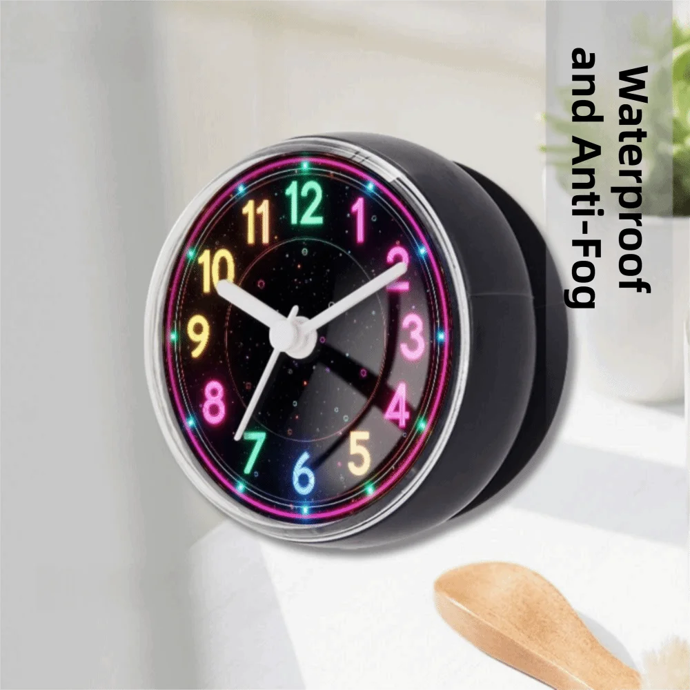 Home Decor Ergonomic Fitness Pull Rope Wall Clock Waterproof Suction Cup Shower Clock Neon Color Round Quartz Clock Bedroom