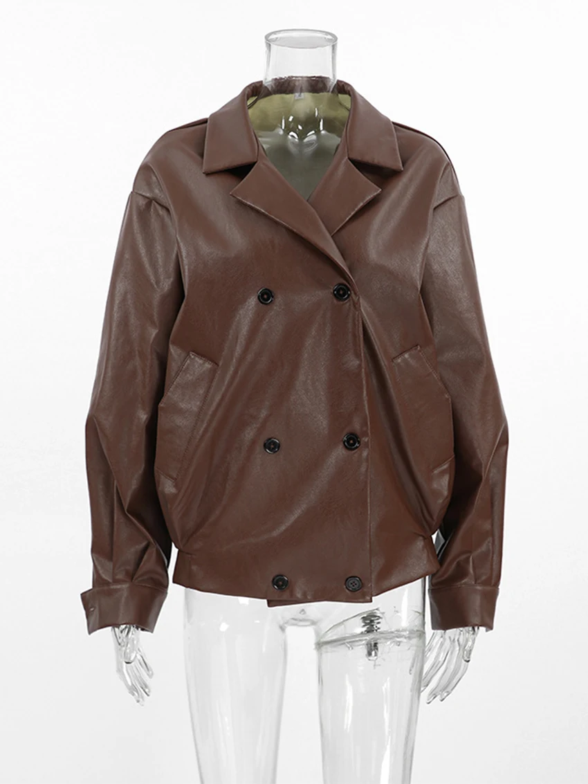WXOY Women Faux PU Leather Motorcycle Style Jacket Oversized Wide Lapel Modern Chic Autumn Winter Slim Fit Biker Outwear