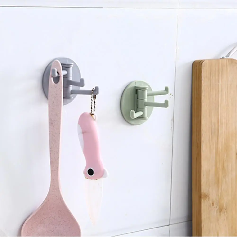 Kitchen Hanger Useful Solid Color Stick Hook 3 Branch Rotatable Storage Hook Household Products