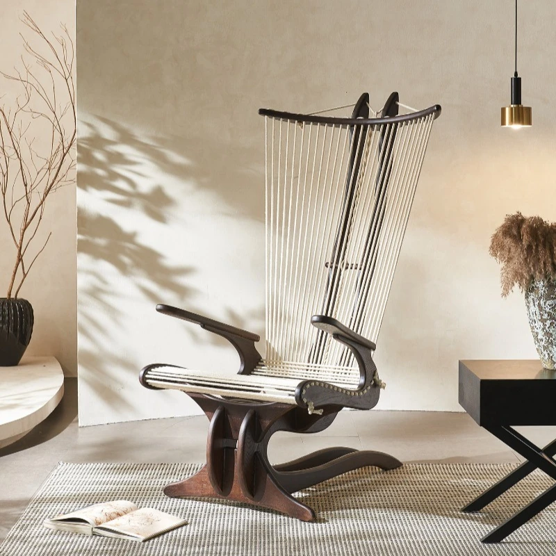 

Quiet Wind Sofa Chair Nordic Solid Wood Harp Chair Creative Homestay Hotel Deckchair Art Leisure Chair