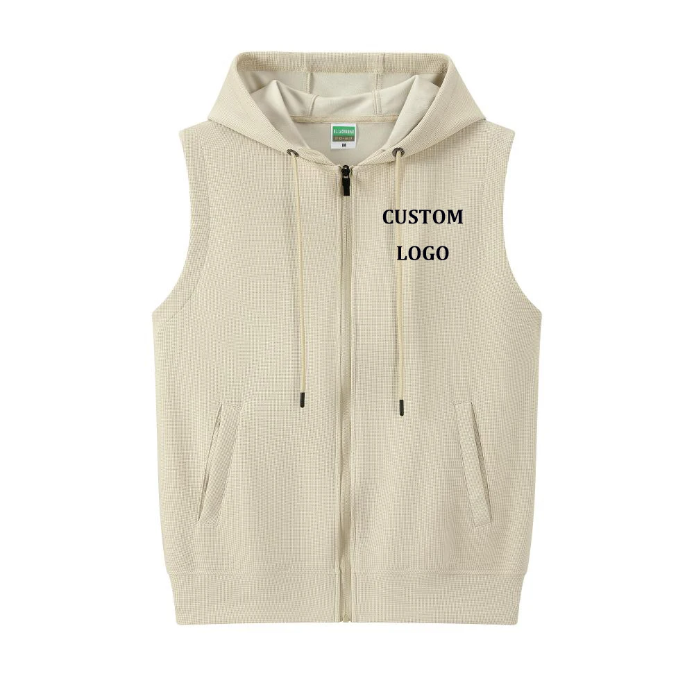 Customized Sleeveless Hoodie for Men Women Zipper Pineapple Grid Vest with Hat Spring and Summer Street Wear Personalised Logo