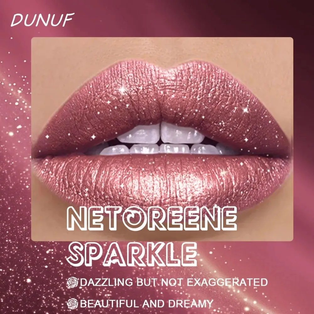 New 7 Colors Metallic Lipstick Pearl Pink Floral Embossed Glitter Lip Tint Pearlescent Waterproof Shimmer Lip Glaze Lip Makeup