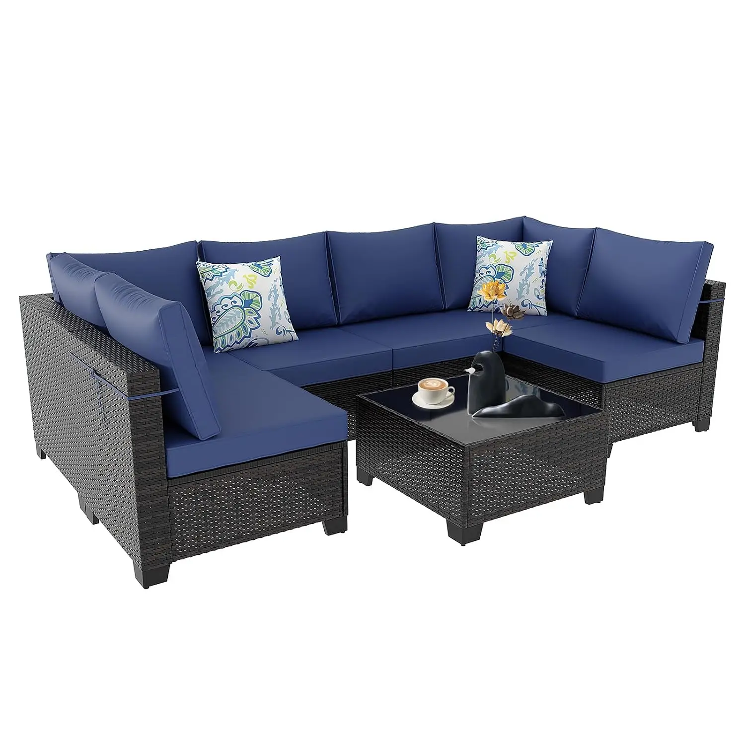 7 Piece Wicker Patio Furniture Set Outdoor Garden Dining, Customized