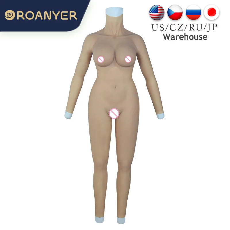 Roanyer Silicone D Cup Whole Bodysuit Crossdresser Costumes Fake Boobs Body Suit Drag Queen Transgender Male to Female