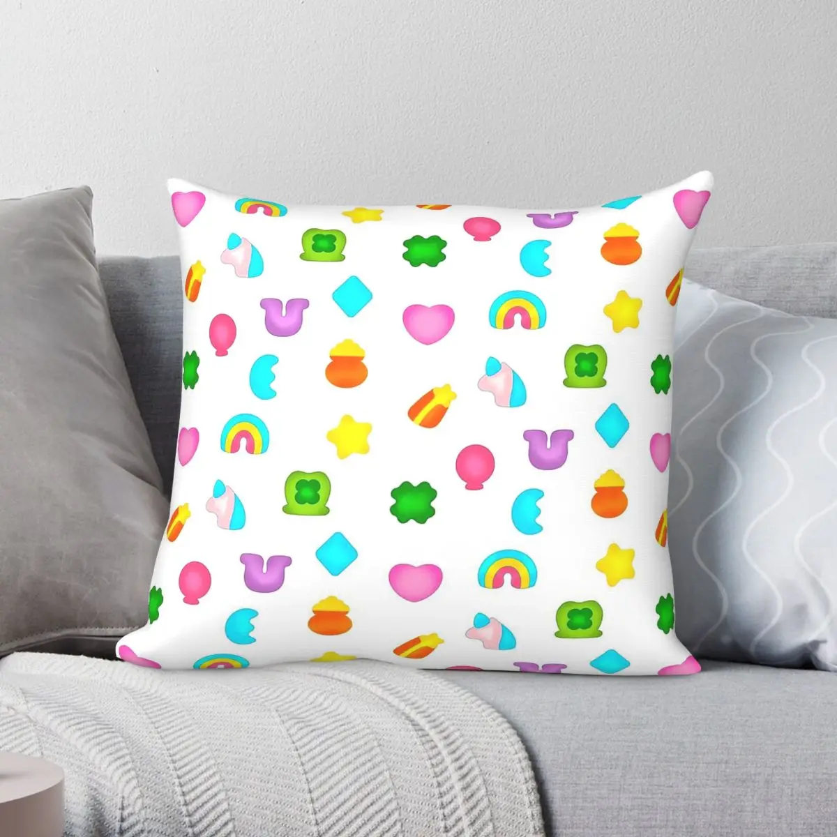 Lucky Charm Marshmallows Square Pillowcase Polyester Linen Velvet Printed Decorative Throw Pillow Case Sofa Seater Cushion Cover