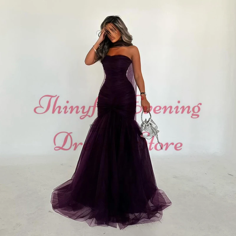 Thinyfull 2025 Prom Evening Dresses Sexy Mermaid Strapless Saudi Arabia Tulle Party Dress Formal Cocktail Prom Gowns Customized image 4