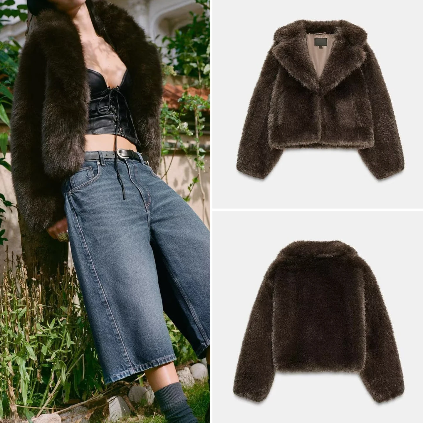 

Faionable ort Artificial Fur Coat Women's Autumn New Sle Outerwear Ele Ladylike Design Long Sve Stand Collar Coat