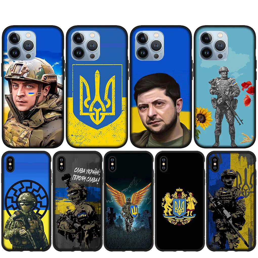 Ukraine Flag Map Soldier Cover Phone Casing for iPhone 15 14 13 12 Mini 11 Pro X XR XS Max 8 7 Plus + 15+ Soft Case