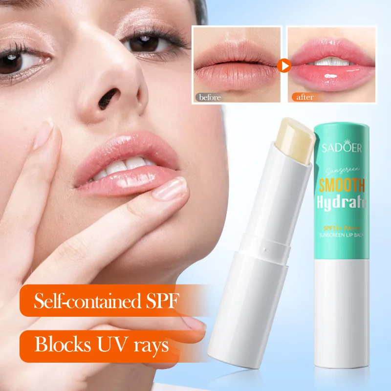 SADOER SPF 15+ Lip Sunscreen Solar Blocker Lip Balm Moisturizing Fade Lip Lines Nourishing Hydrating Lipstick For Lips Skin Care