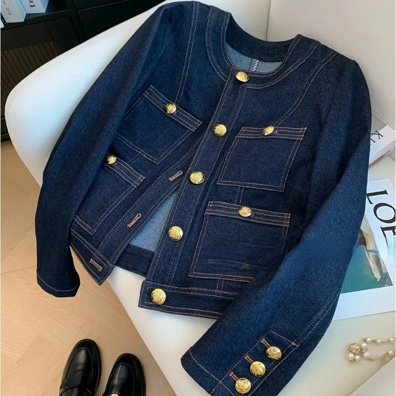 

Джинсовые куртки 2025, женские весенние пуговицы, винтажные Chaquetas, корейская мода, синие шикарные джинсы Ropa De Mujer, верхняя одежда-бомбер, топ