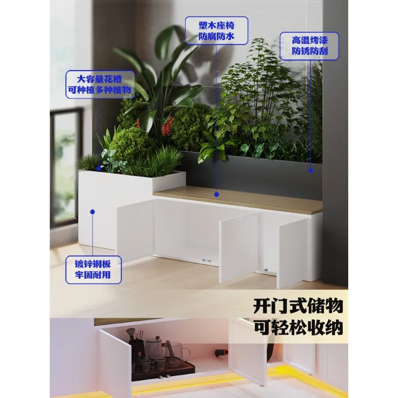 Outdoor flower box seat combination courtyard terrace storage cabinet flower slot pedestrian street flower box bench combination