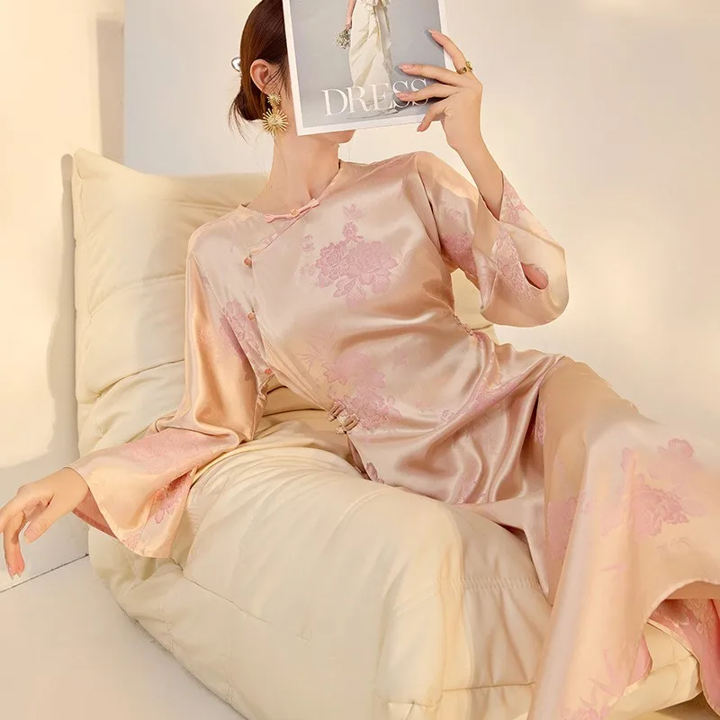 

New Chinese style print design sense split rayon cheongsam dress slim-fit long