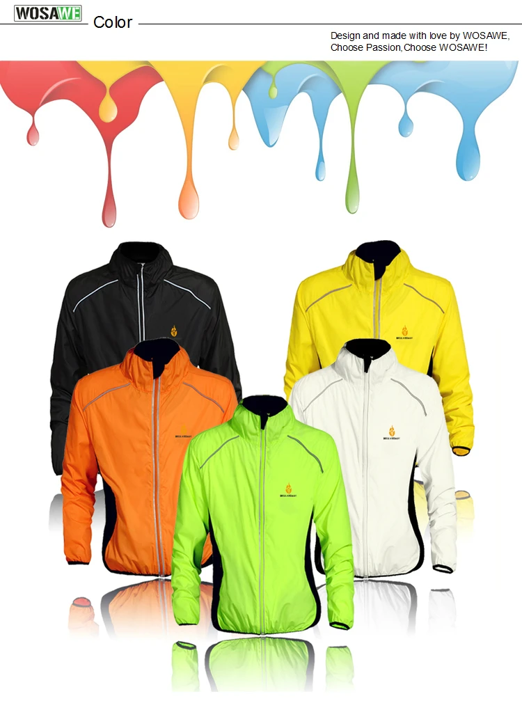WOSAWE Herren winddichte wasserabweisende reflektierende Fahrradjacke MTB Fahrrad Langarm Windjacke Fahrradmantel Jersey – Detail 2