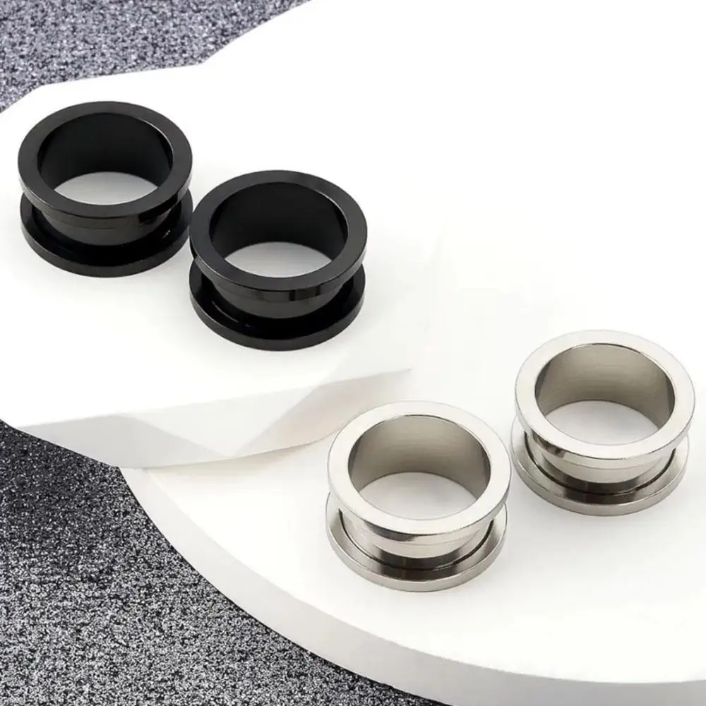 1/2Pairs Black Stainless Steel Ear Plug Flesh Tunnel Expander 1.2-20mm Double Flared Stretcher Screw Fit Body Piercing Jewelry
