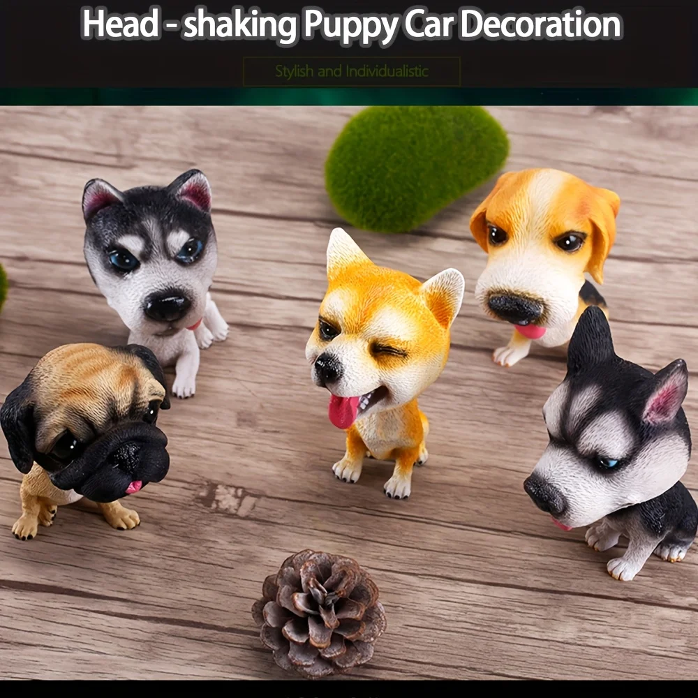 1pc Car Dashboard Ornaments Interior Ornaments cartoon Cute Bobble Head Dog Spring Resin Bobble Head Dog Creative Car Interior D