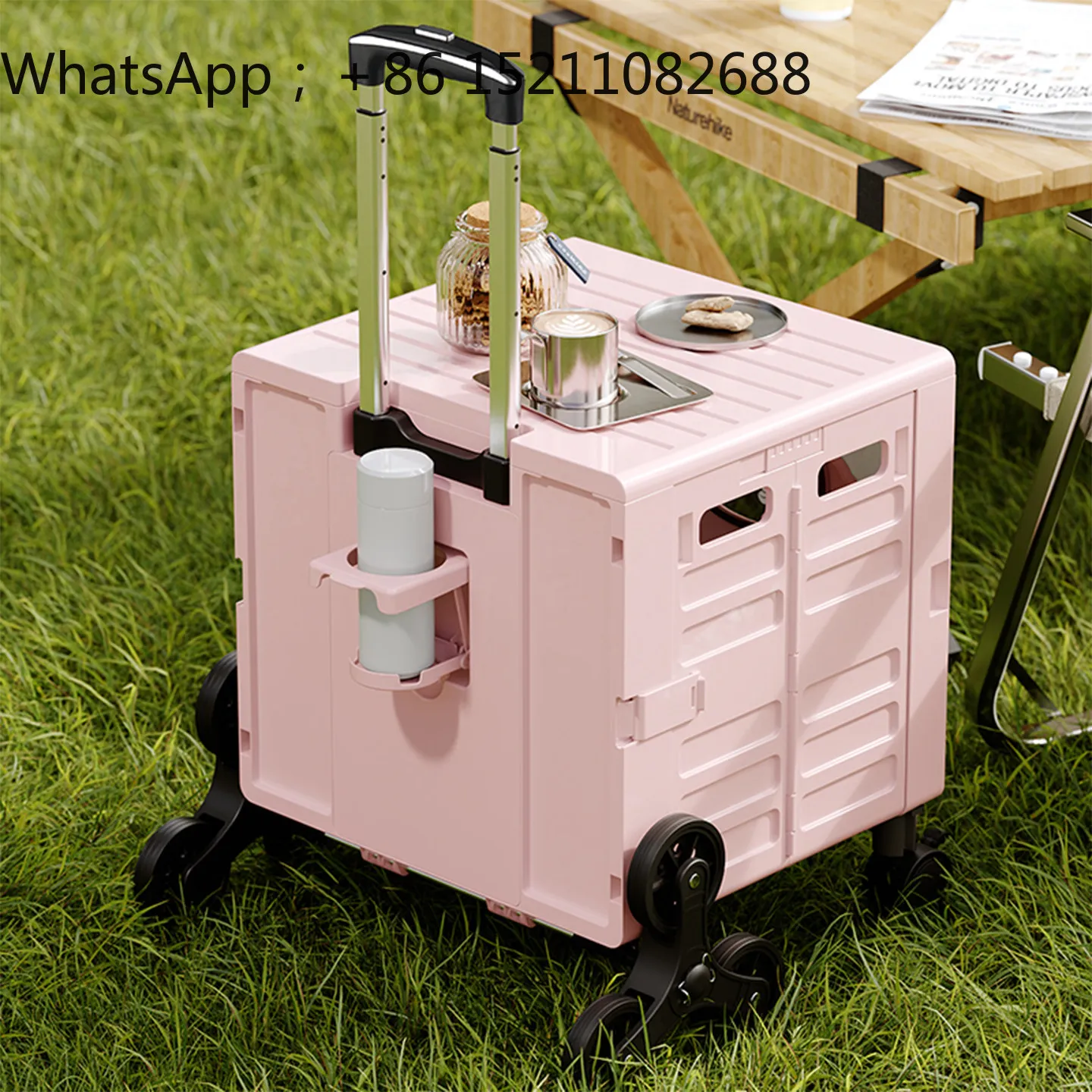 LLY foldable mobile side trolley household portable storage box go out shopping trolley shopping cart